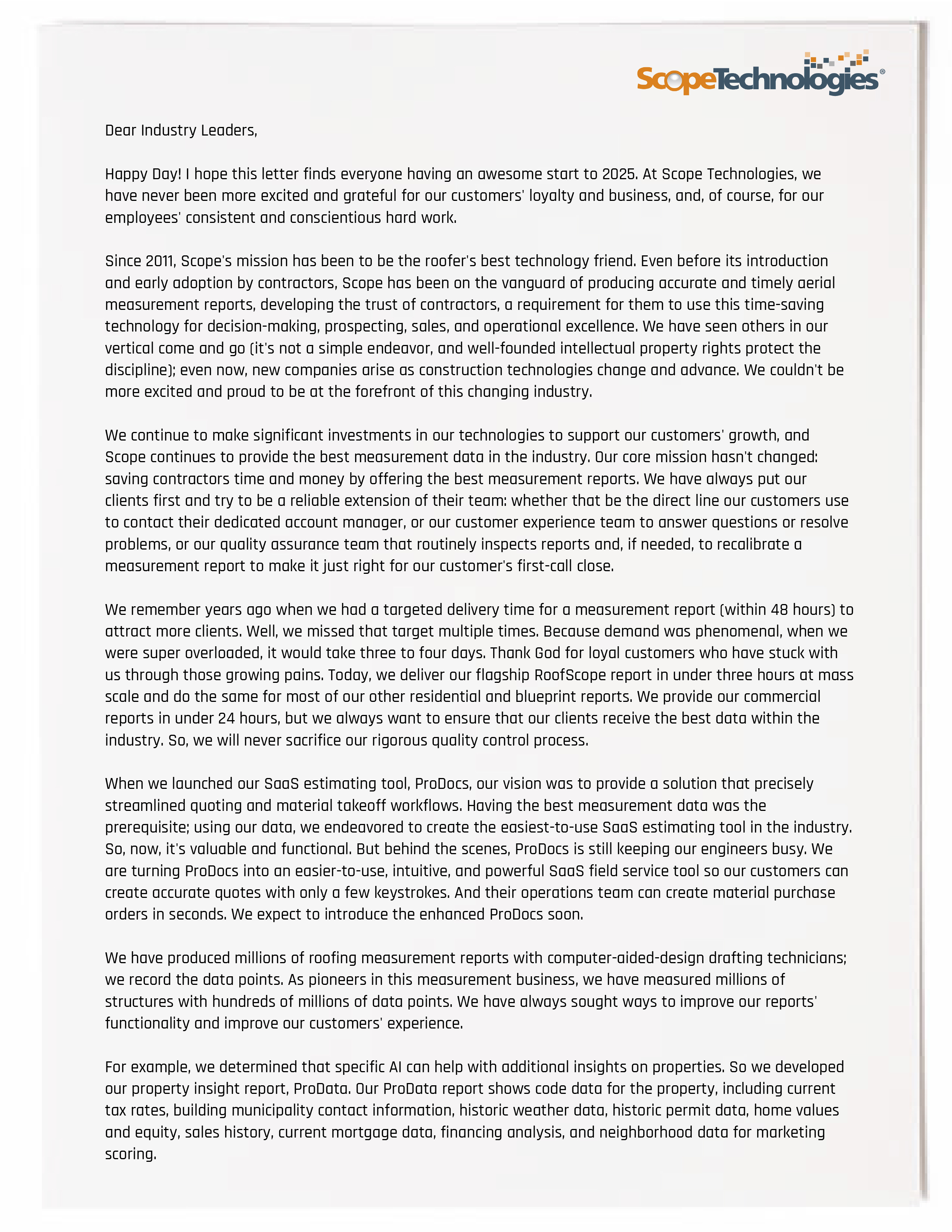 Letter from the CEO 2025 - Scope Technologies Page 1
